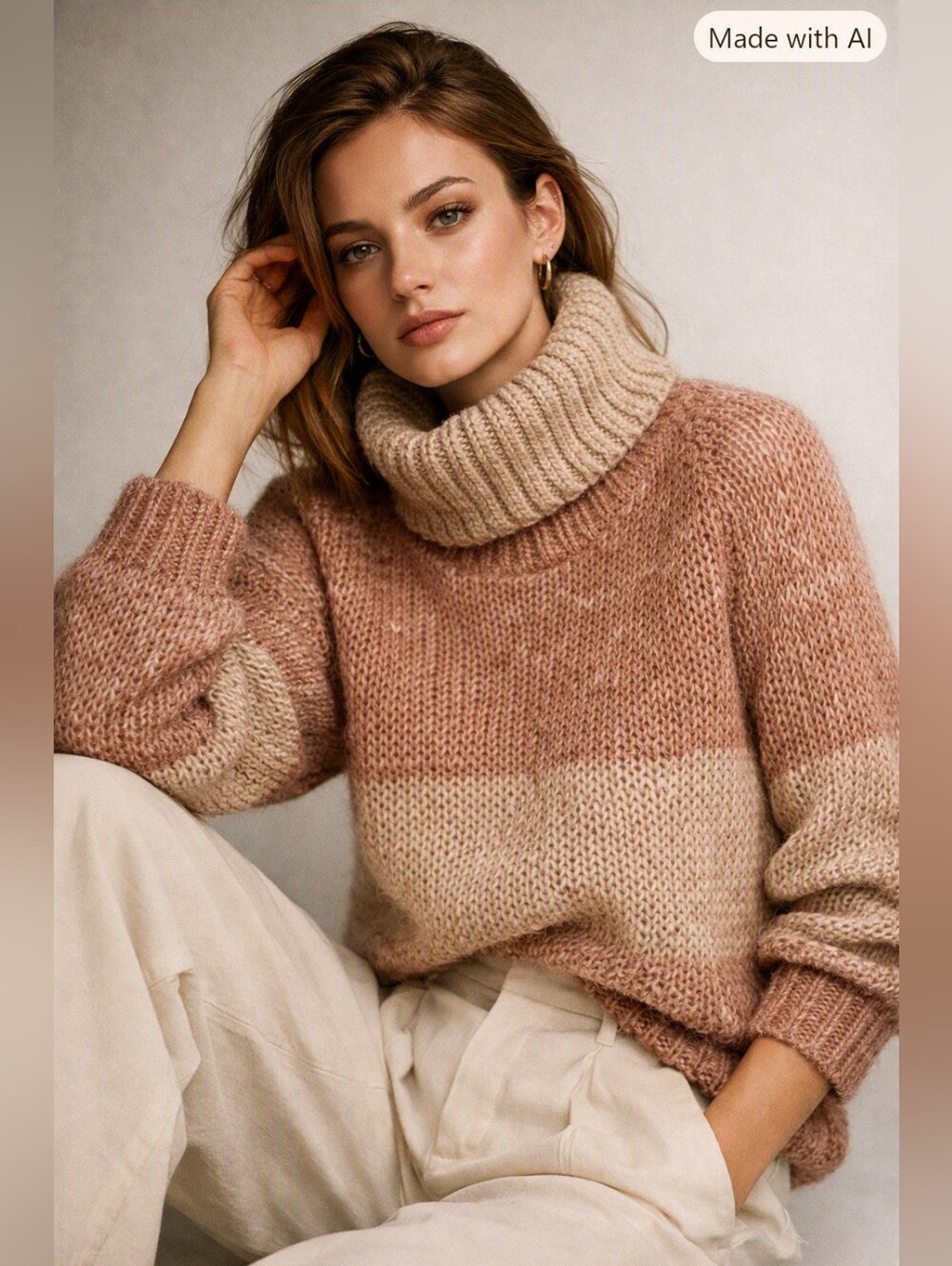 St Michael Mohair Wool Blend Beige Peach Marled Cowl Neck Vintage Sweater 14